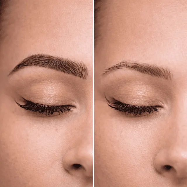 Microblading eyebrows before and after — natural hair strokes result