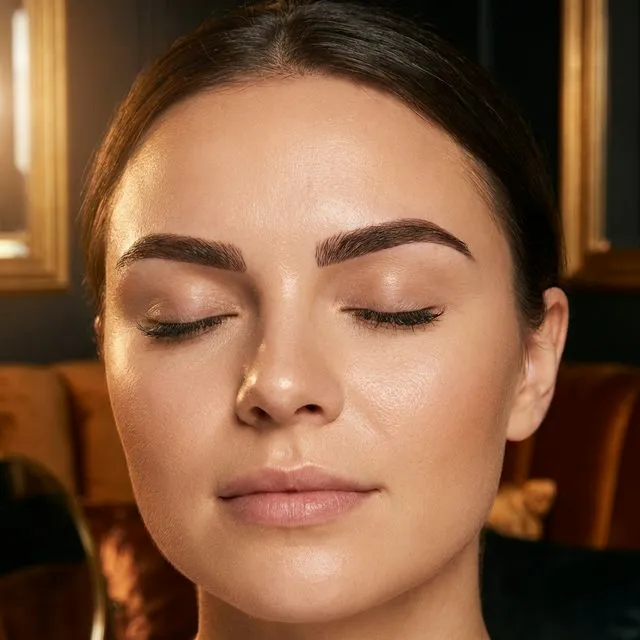 Professional microblading eyebrows result showing natural hair strokes in Dubai